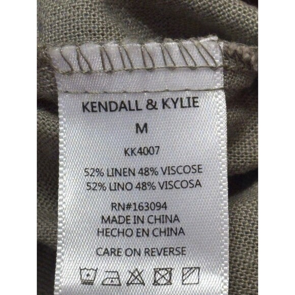 Kendal + Kylie Cropped Top Womens Linen Blend Green Balloon Lagenlook Boho Sz M - Picture 12 of 13